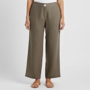 Animale Taupey Gray 100% Linen High Rise Wide Leg Cropped Pants - M